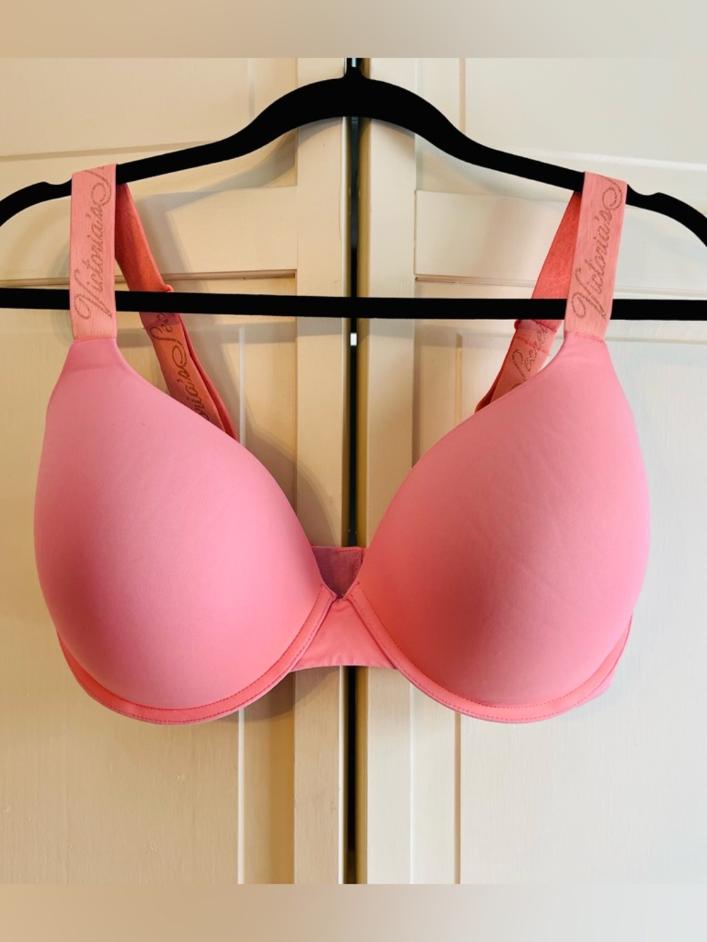 VS Victoria's Secret Coral Pink T-Shirt Push Up Full Coverage Padded Bra 38DDD